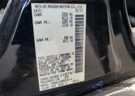 2013 Nissan Altima 2.5 from USA, damaged, VIN 1N4AL3AP8DC228797